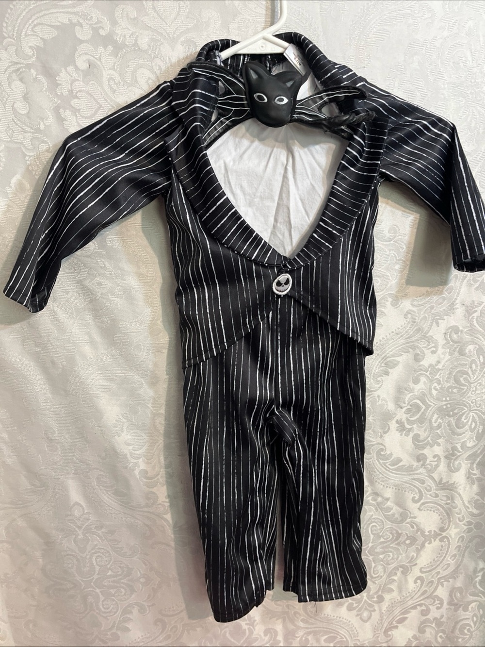 Black Pinstripe Jack Skellington Costume Onesie with Mask
